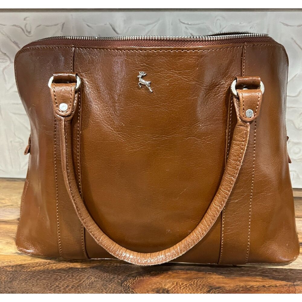 Ashwood Genuine Leather Large Brown Tote Purse Double Zip Crossbody Strap